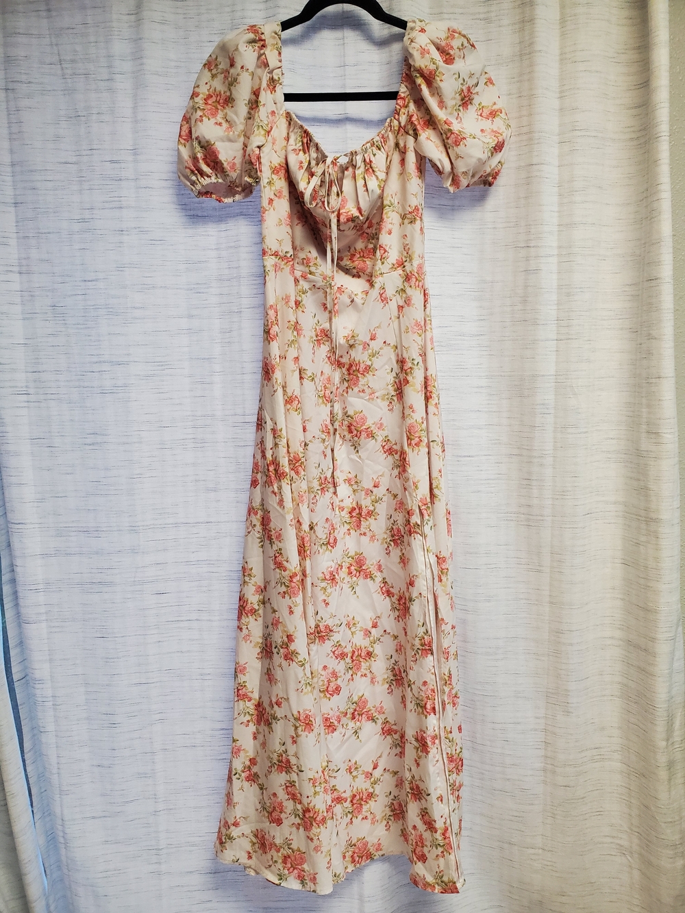 Others Follow Cream Maxi Dress with Pink Floral Print and Puff Sleeves